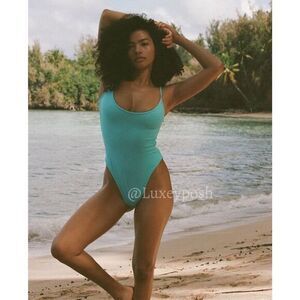 Free People x Toast Swim Turquoise Sea Signature High Hip Ribbed Swimsuit XL